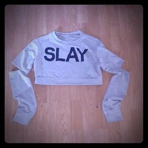 Slay Cropped Shirt with Cut-Out Elbows